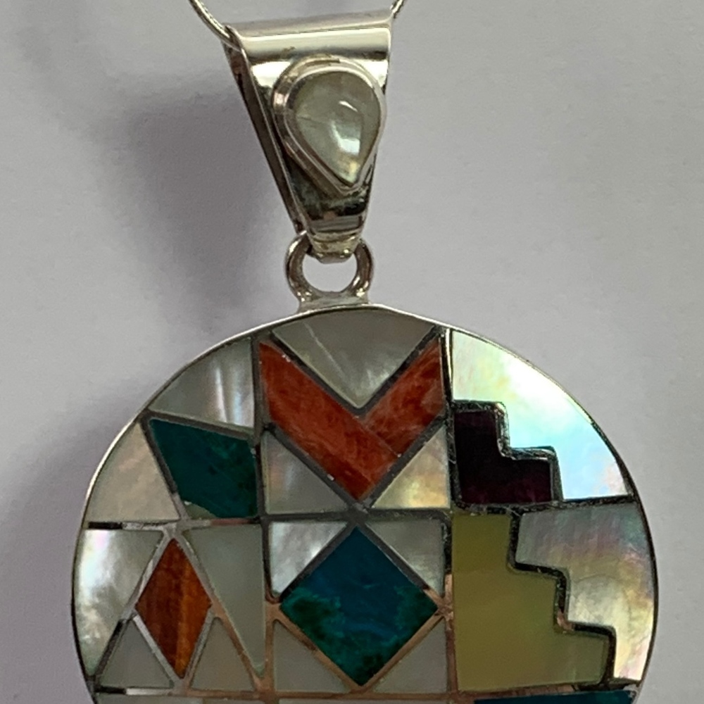 950 Silver and natural stones pendant - Handmade - Picture 4 of 4